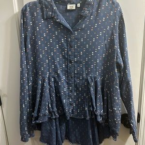 True Craft Blue Peplum Button Down Blouse